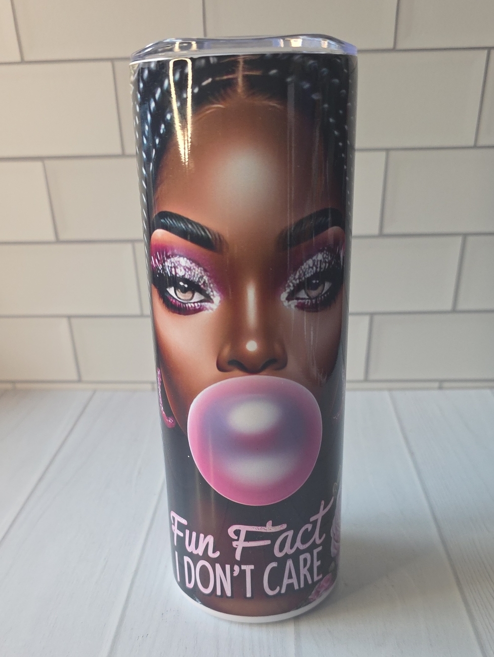 Women Hair Tumbler with Pink Bubble Design